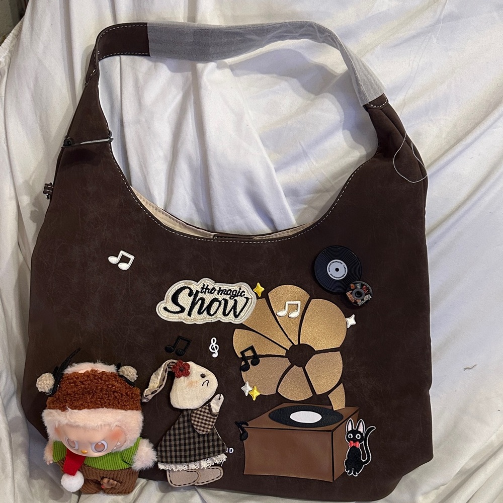 Charming Brown Hobo Bag with Embroidered Design